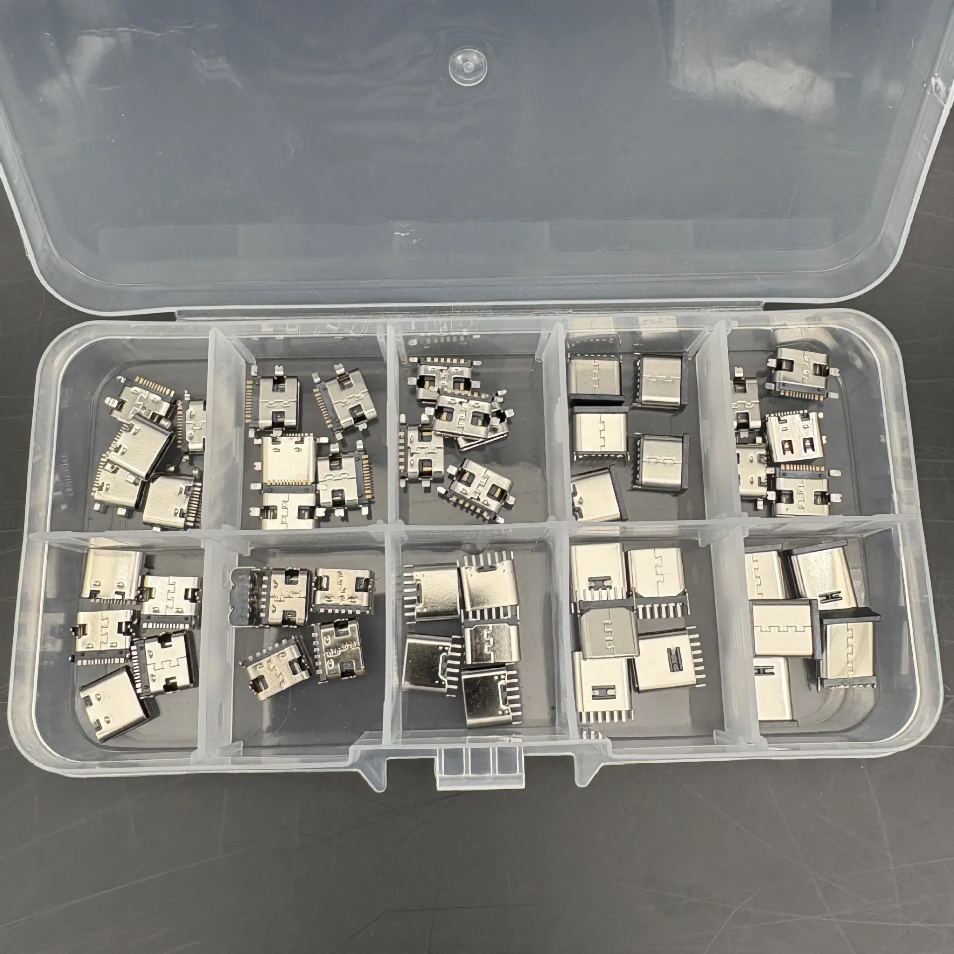 50PCS USB Type C Female Connector Kit 10 Types USB-C Socket 6Pin 16Pin SMD SMT PCB Mount Charging Port Assortment Box