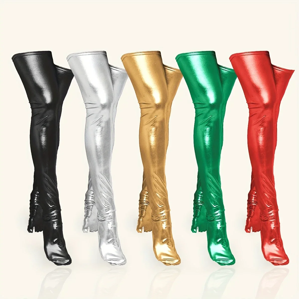 جوارب معدنية لامعة فوق الركبة، جوارب عصرية مثيرة وعاكسة، أساسية للحفلات #1