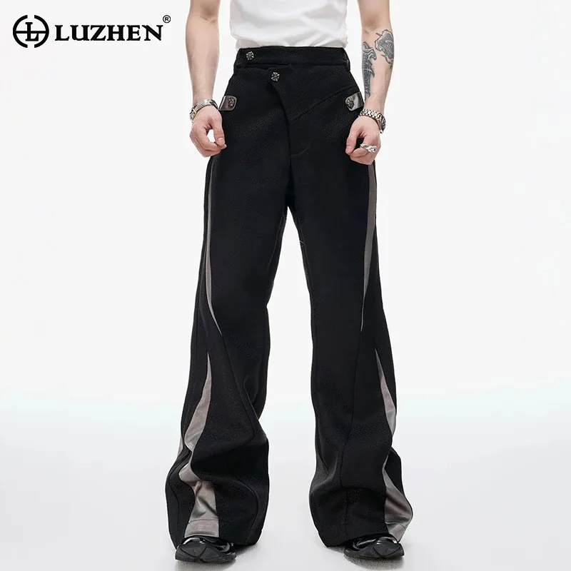 

LUZHEN Original High Quality Color Contrast Splicing Design Wide Leg Casual Pants Men Fashion 2025 New Male Bell-bottoms JY3556