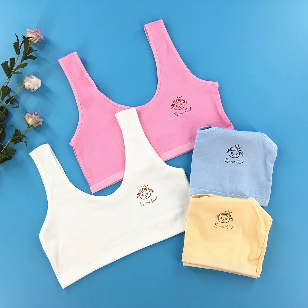 New Girl Puberty Underwear Double Layer Student Cute Wrap Chest Cotton Broadband Vest 8-16 Years Old Training Bra Top