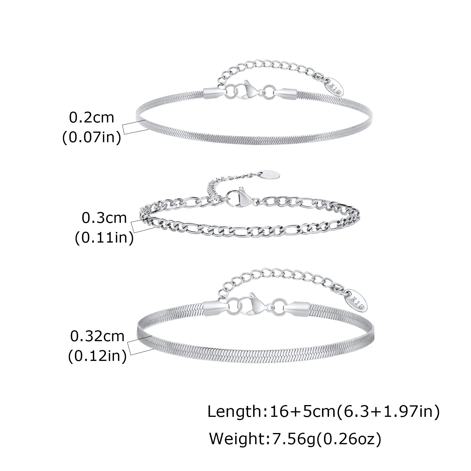 3-teiliges Herren-Armband mit dünner Kette, nie verblassendes silberfarbenes Twist-Ketten-Armband, stilvolles Punk-Schmuckgeschenk für Ehemann, Vater, Sohn