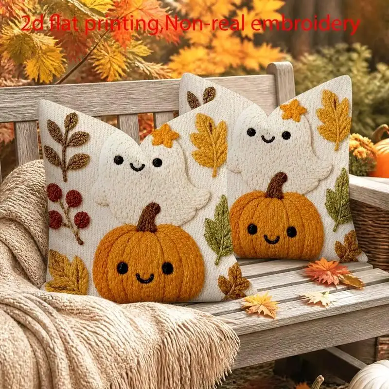 2D Fall Halloween Throw Pillow Covers Decorative Pumpkin Ghost Pattern Pillowcase Soft Cushions For Home Sofa Couch