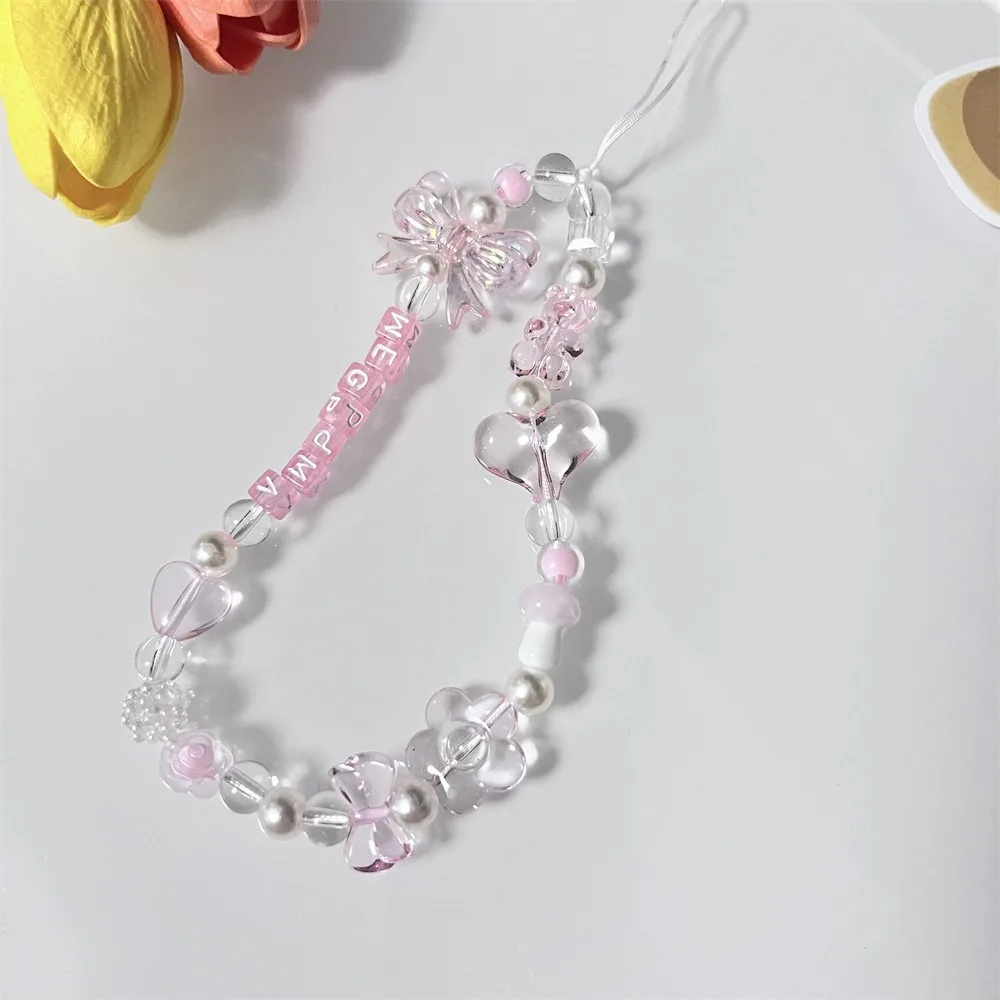 

Cartoon Pearl Bowknot Phone Lanyard Anti-lost Detachable Love-heart Butterfly Phone Keychain Phone Chain Wrist Strap