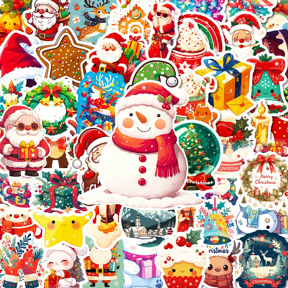 10/30/50/100pcs Del Fumetto Di Natale Adesivi Vintage Estetica Decorazione Della Decalcomania Sveglio di Babbo Natale Adesivo FAI DA TE Notebook Chitarra Telefono