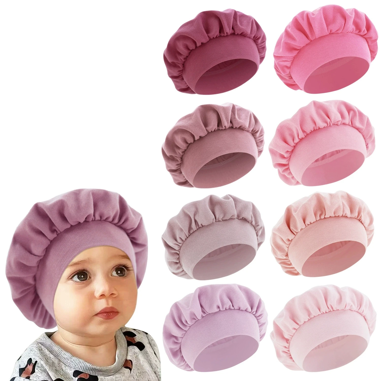 

4pcs/set 0-3Y Nightcap Newborn Cotton Night Cap Hair Protect Sleep Bonnet for Baby Girls Toothbrush Cap Infant Kids Cooking Hat