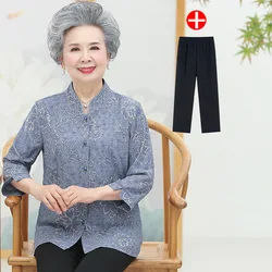 Elderly Grandma Clothes 3/4 Sleeve Spring Summer 60 To 80 Years Old Middle-Aged Mother Two-Piece Set 3/4 Sleeve Womens Outfits