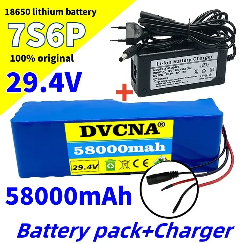 Electric Scooter Battery 7S6P 24V 58Ah Rechargeable Lithium Battery Custom Plug Intelligent BMS DIY Battery Pack+29.4V Charger