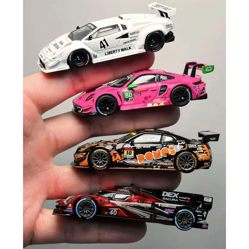 

MINIGT 1:64 Porsche 911 GT3 R 872 Pink Dinosaur Nissan GT- r NISMO GT3 Lamborghini Contas Acura Alloy Car Model Collection