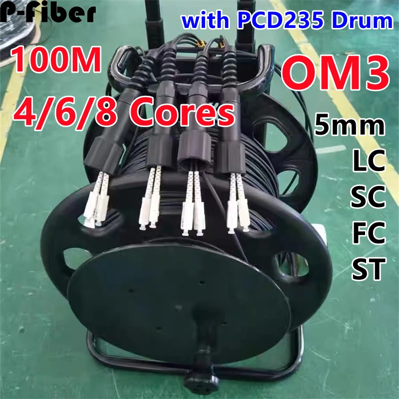 

OM3 outdoor patchcord 100m 4/6/8 cores TPU armored PCD235 reel 4C 6C 8C LC SC FC ST Multimode waterproof jumper 8 fiber 6core