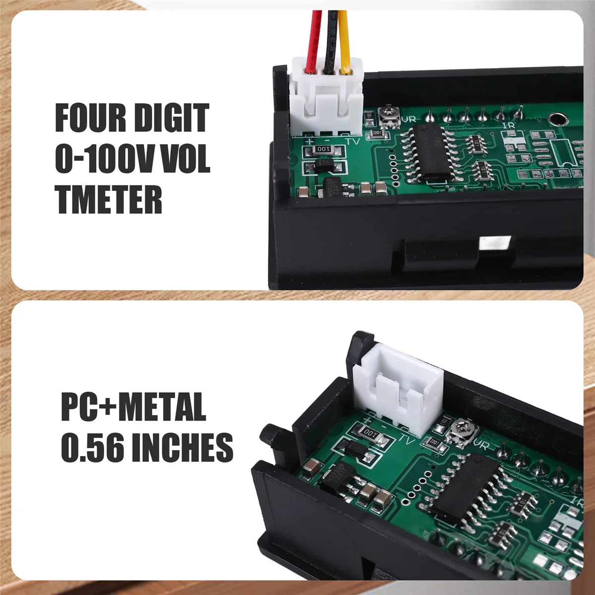 Mini pantalla LED Digital de 0,56 pulgadas, 4 Bits, 0-100V, Panel voltímetro, voltímetro, probador