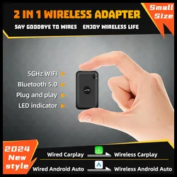 Mini 2in1 Wireless Carplay Android Auto Adapter for Car Pplay Wired To Wireless Smart Ai Box Bluetooth WiFi Auto Connect LED