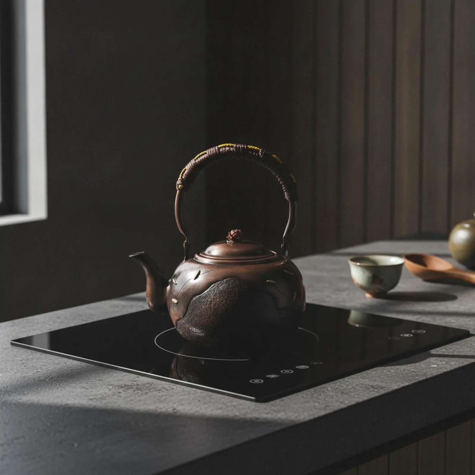 Copper Kettle Handmade Kettle with Wrapped Handle Dark Bronze for Tea Lovers, Collectors, Kitchen