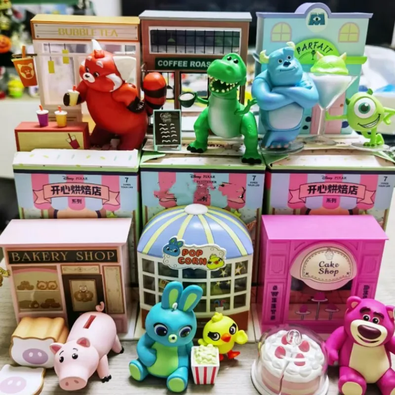 Miniso Blind Box Disney Pixar Happy Bakery Dessert Street Series Doll Model Anime Desktop Decoration Christmas Birthdaytoy Gift