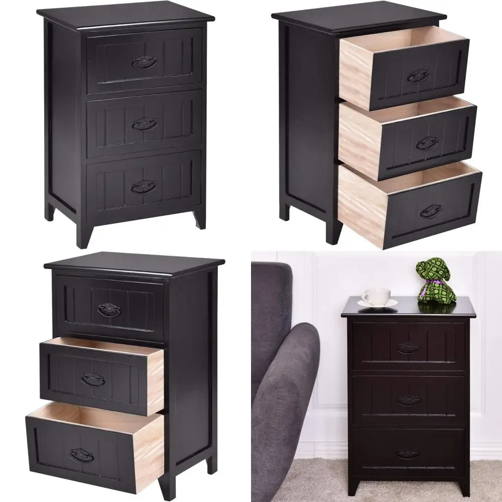 

Wooden 3-Drawer Nightstand for Bedroom Storage and Organization