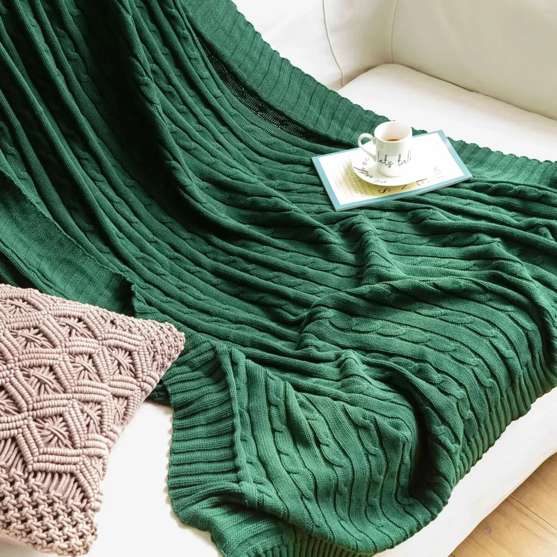 

Cozy Twist Knit Blanket And Bedspread Solid Color Sofa Cover Cotton Home Nap Bed Cover Throw Blanket Soft Travel Shaw Thin