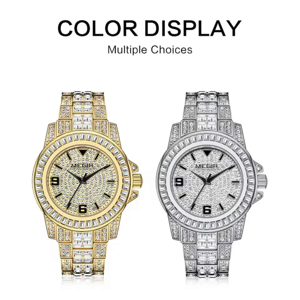 Reloj MEGIR 1092 de cuarzo a la moda de negocios para hombre, relojes informales con correa de acero resistente al agua y diamantes de lujo para hombre, reloj para hombre