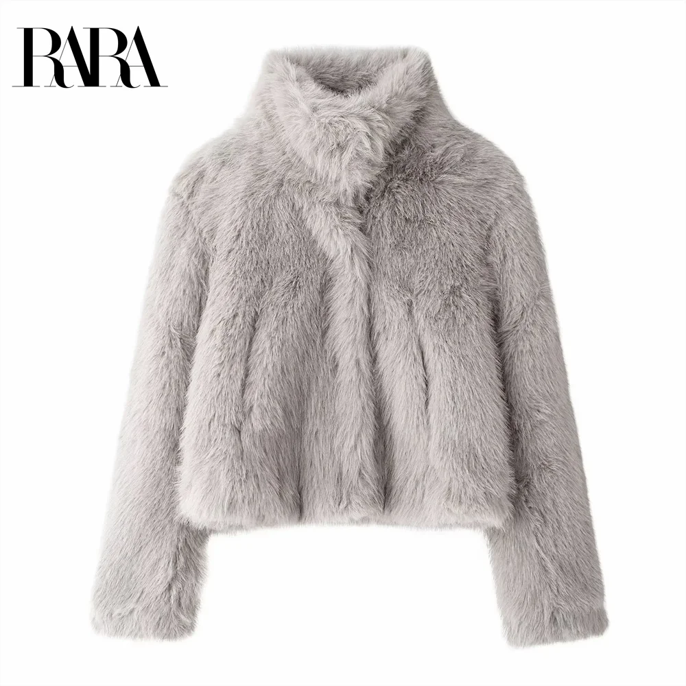 2024 RARA Women's Autumn/Winter New Product Fashion Atmosphere Artificial Fur Stand up Collar Short Plush Coat Top