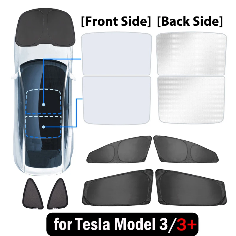 For Tesla Model 3 Highland 2024 Glass Roof Sun Shade with Silver Layer Front Window Sunshade Cover Sunroof UV Protection Shading