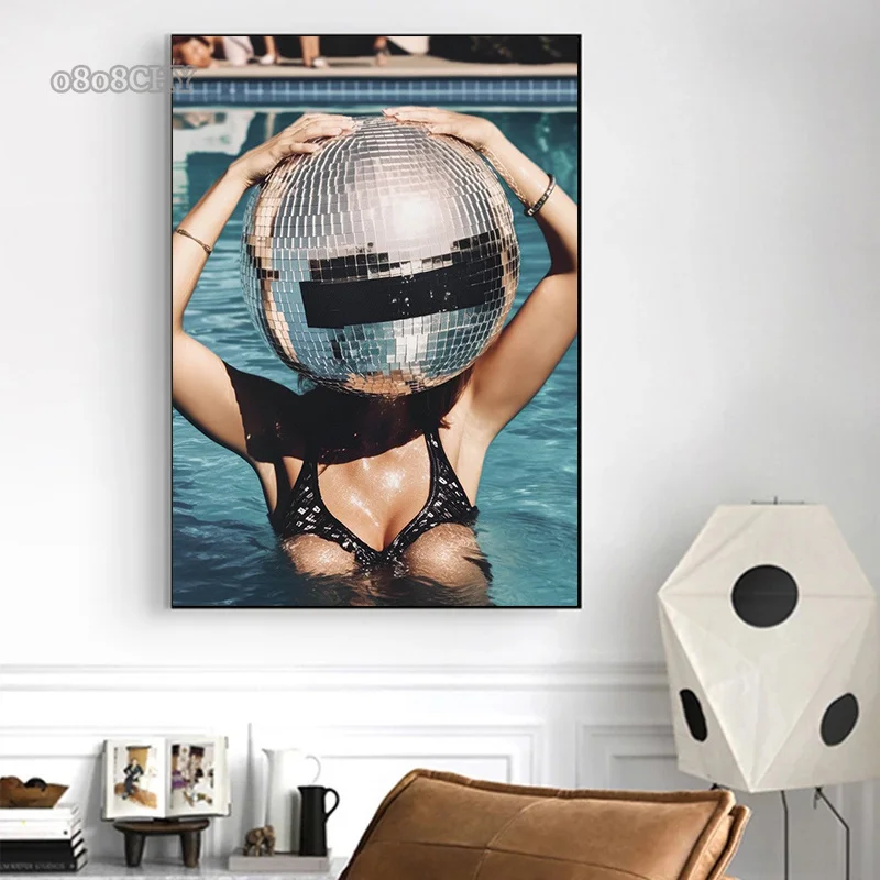 Vintage Style Disco Ball Poster Sexy Woman Disco Ball Fashion Canvas Prints Pictures Wall Art Canvas Painting Home Bedroom Decor