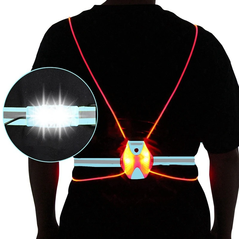 야간 러닝 라이트 반사 조끼, LED 가슴 램프, USB 충전, 캠핑 낚시 사이클링 조끼 라이트