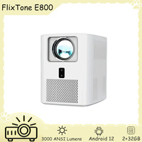 FlixTone E800 Home Cinema Projector 3000 ANSI Lumens 10W*2 Speakers Smart Projector Android 12.0 OS 2.4/5G WiFi-6 DLP Projector