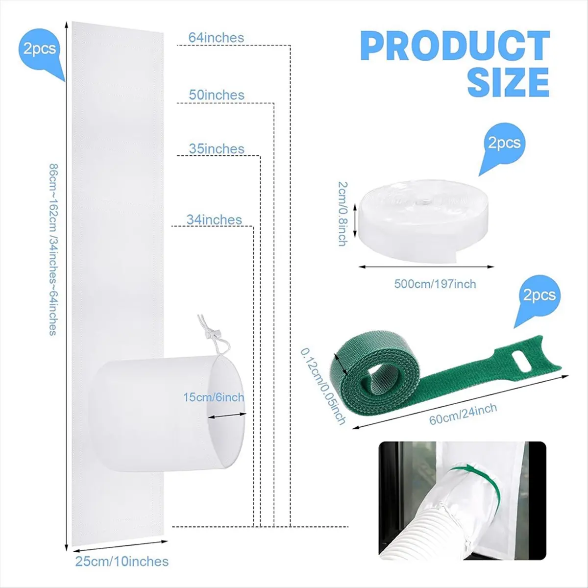 ABZT 2 Set Portable Ac Window Kit Window Seal for Portable Air Conditioner Adjustable Vent Kit with Drawstring