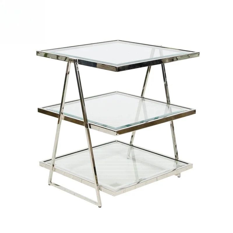 미국식 라이트 럭셔리 개성 있는 모던 3단 스테인리스 스틸 엣지 테이블/소프트 데코레이션