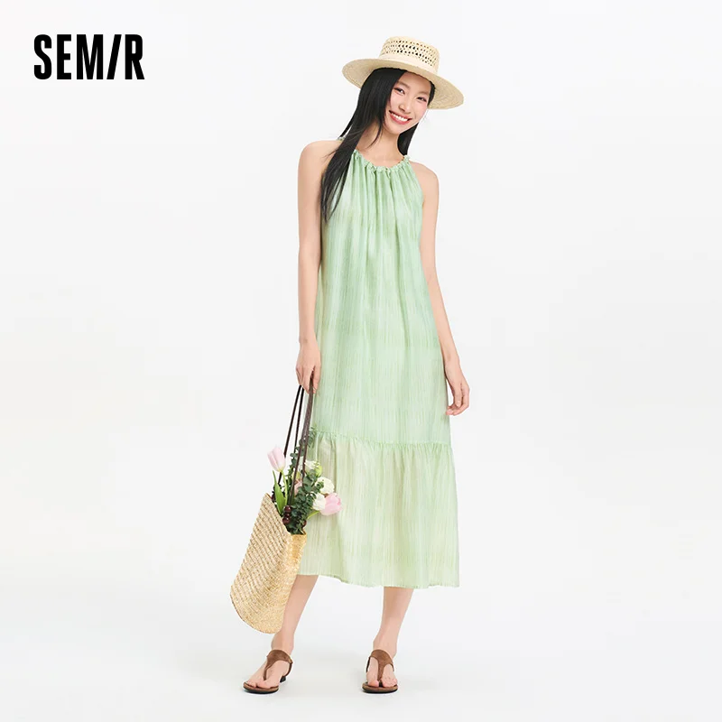 Semir Women Dress Bowknot Textured Halter Neck Vacation A Line Maxi 2026 Summer Romantic Fresh Elegant Soft Comfy Holiday Top