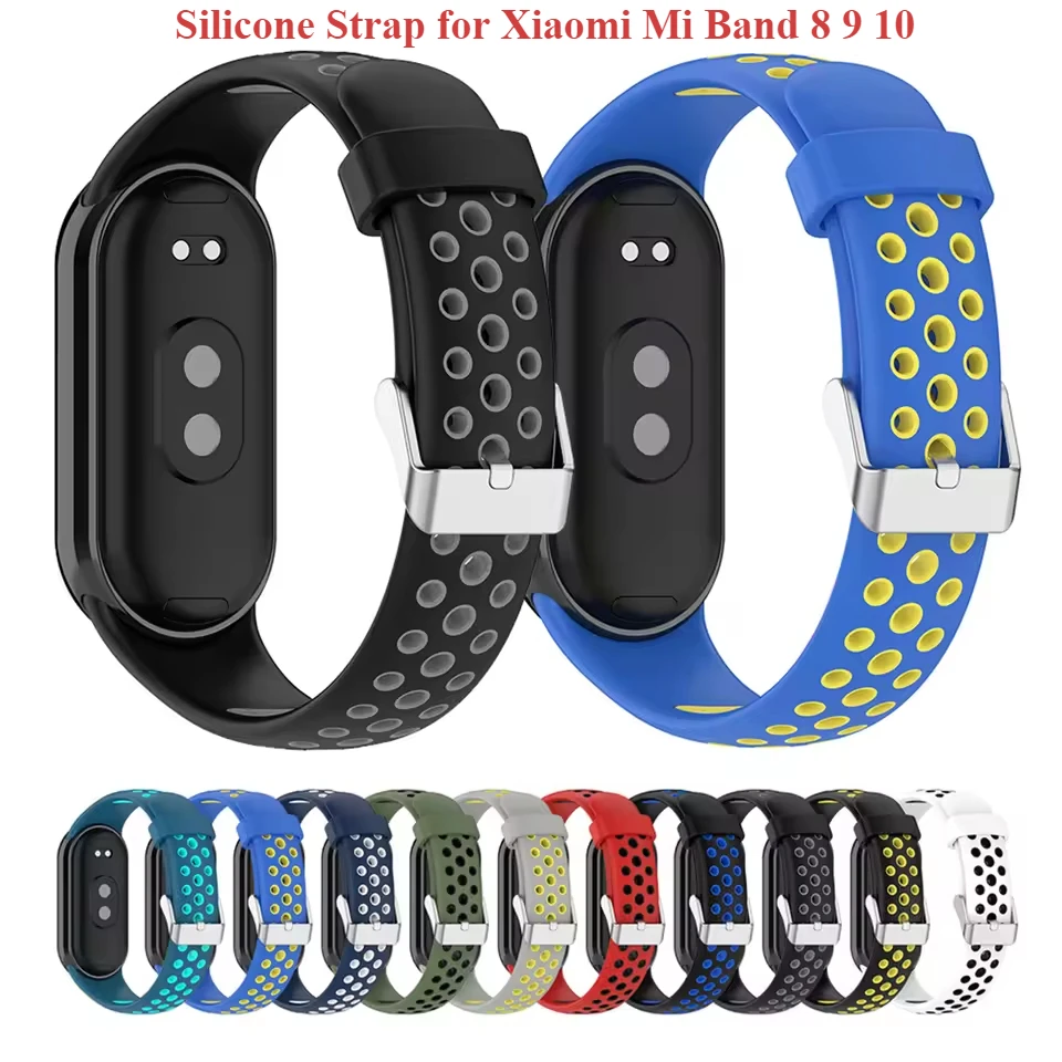 New Silicone Watch Strap For Xiaomi Band 9 8 Two-Color Breathable Smart Watchband Replacement Bracelet for Xiaomi Mi Band 10