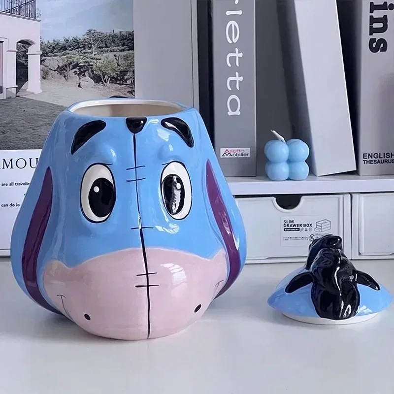 

Disney Anime Winnie Pooh Bear Eeyore Figure Toys Animal Donkey Ceramic Large Capacity Storage Tank Tea Canister Birthday Gifts