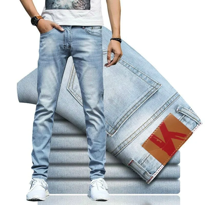 

2024 Spring and Autumn New Fashion Trend Blue Stretch Jeans Men's Casual Loose Straight Leg Comfortable Breathable Denim Pants