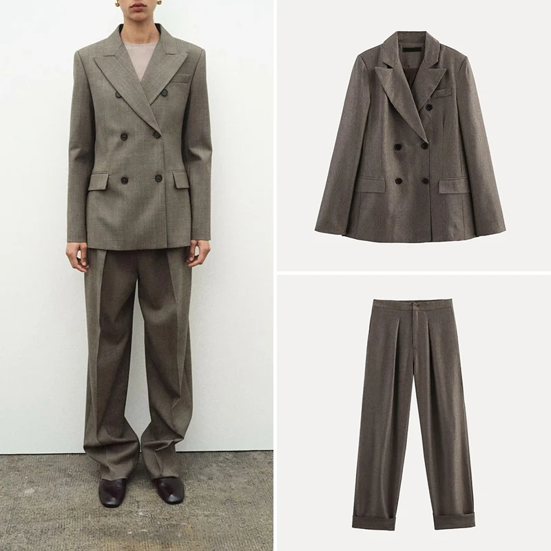

Spring New Sle Women's Slim Fit Suit Jaet Casual Pleated Pants Faionable Polyester Fiber Ensemble Z Brand