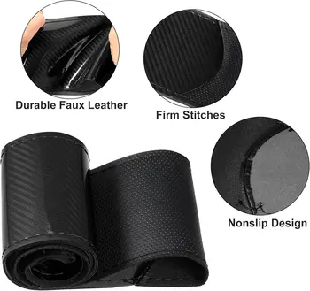 Univerzální kožený kryt na volant do auta, sportovní prošívaný karbonový volant, chránič 37cm 38cm 10 nejlepší prodej kryt volantu pro Peugeot 206 - №5