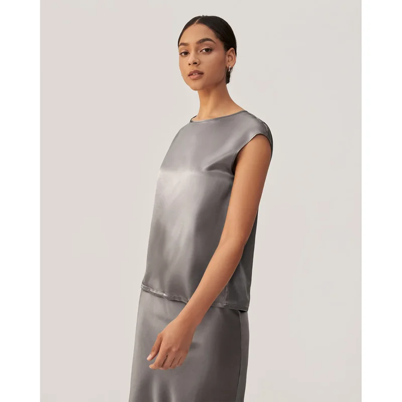 

Lilysilk Basic Silk Ladies round Ne Svel Top T-irt anghai Sle Pure Color Versatile Spring Season 00% ...