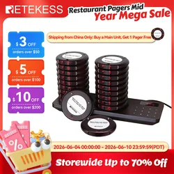 RETEKESS TD163 Restaurant Pager Wireless Calling System with Space-Saving Low Battery Alert Vibrating Beeper for Food Truck Cafe