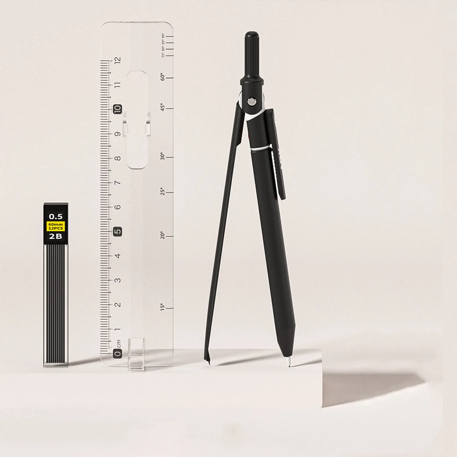 Mechanical Pencil Set Metal Grip Refillable Lead Refills Compass Ruler Kids Student School Drafting Drawing Supplies