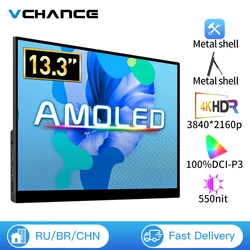 VCHANCE 휴대용 모니터 AMOLED 100% DCI-P3 USB-C 두 번째 게임 화면, 노트북 Xbox 스위치 PS5/4 맥북용, 13.3 인치 4K OLED