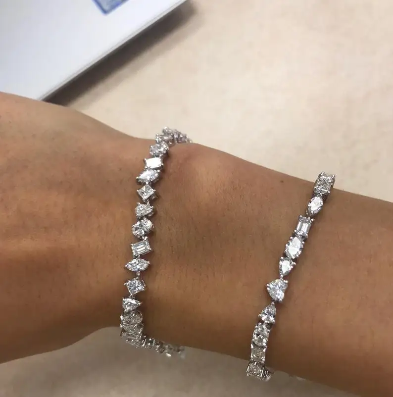 Iced Out Bling Women Jewelry Geometric Various Shaped Prong Set CZ Tennis Chain Fashion Women Girl Bracelet view 2