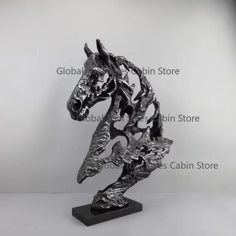 Living Room Hotel TV Cabinet Home Decorations Creative Abstract Hollowed Out Metal Cast Iron Horse Head Sculpture Ornament