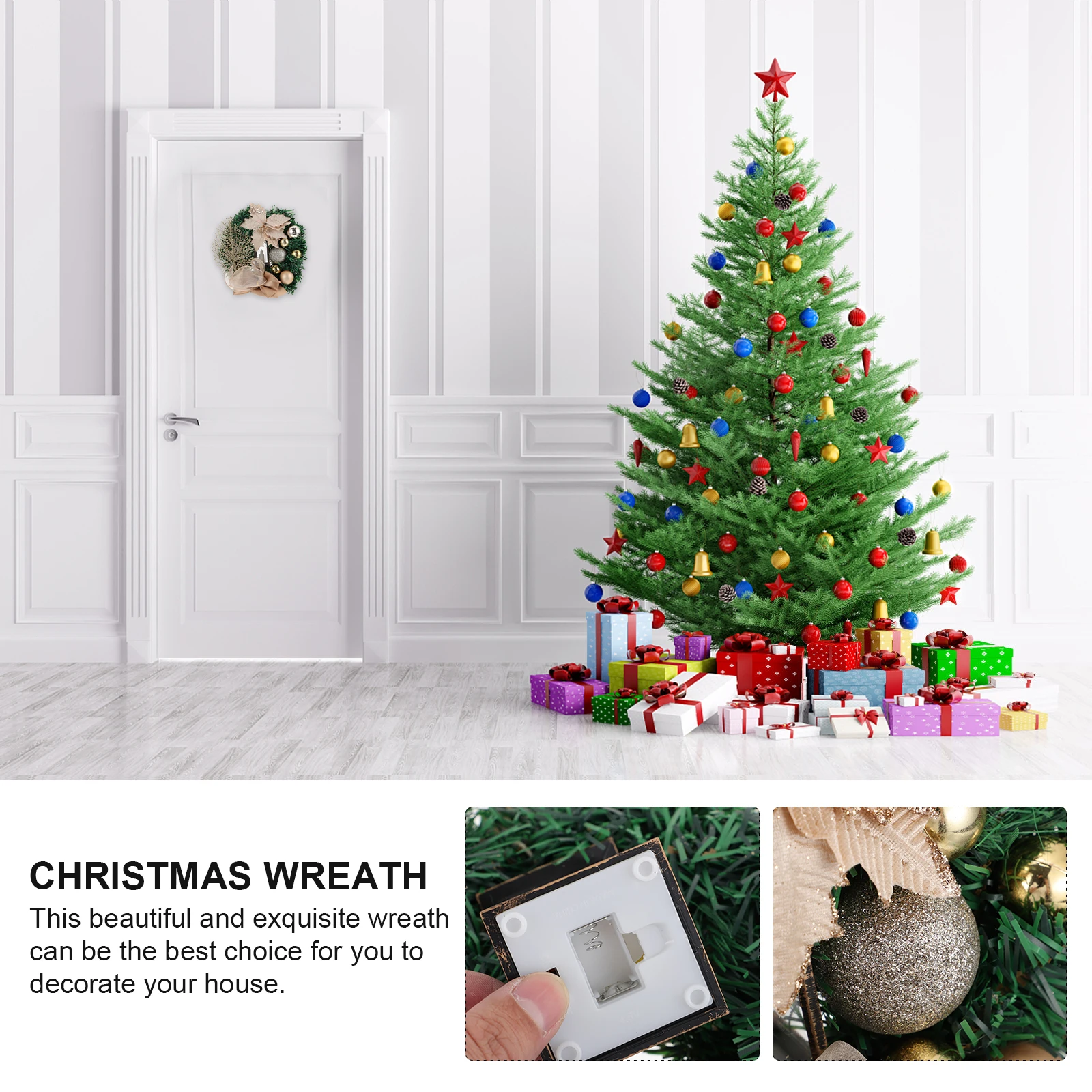 

1pc Christmas Wreath Door Garland Rattan Fabric Xmas Outdoor Simulation Wreath Front Christmas Party Garland Festive