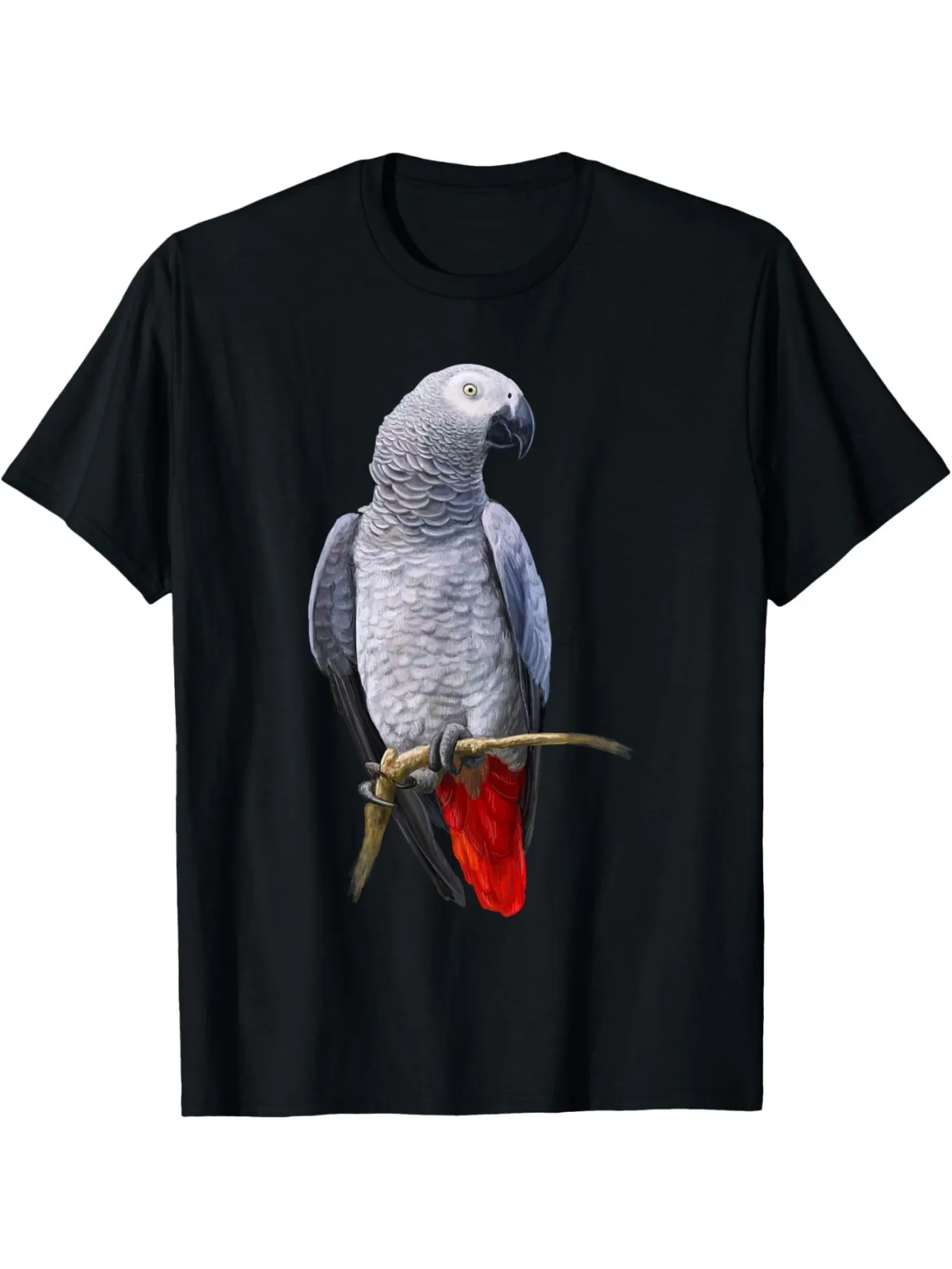 Men'S African Grey Parrot T-Shirt - Realistic Grey And Red Bird Graphic Tee, Soft Breathable Loose Fit Casual Shirt for All-Season Comfort, Streetwear for Bird Lovers, African Grey Owner Apparel