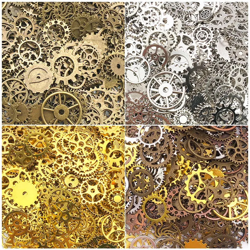 50g/bag Random Mix Color Mix Size Metal Mechanical Steampunk Cogs Gears Charms Pendant For DIY Jewelry Making Accessories