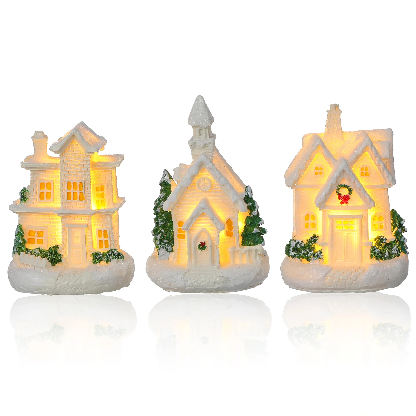 

3Pcs LED Lighted Christmas Village Houses Resin Mini Home Set for Cozy Holiday Atmosphere Christmas Decorations