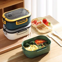 Single Double-layer Lunch Box with Fork and Spoon, Portable Compartment Microwave Fruit Food Box