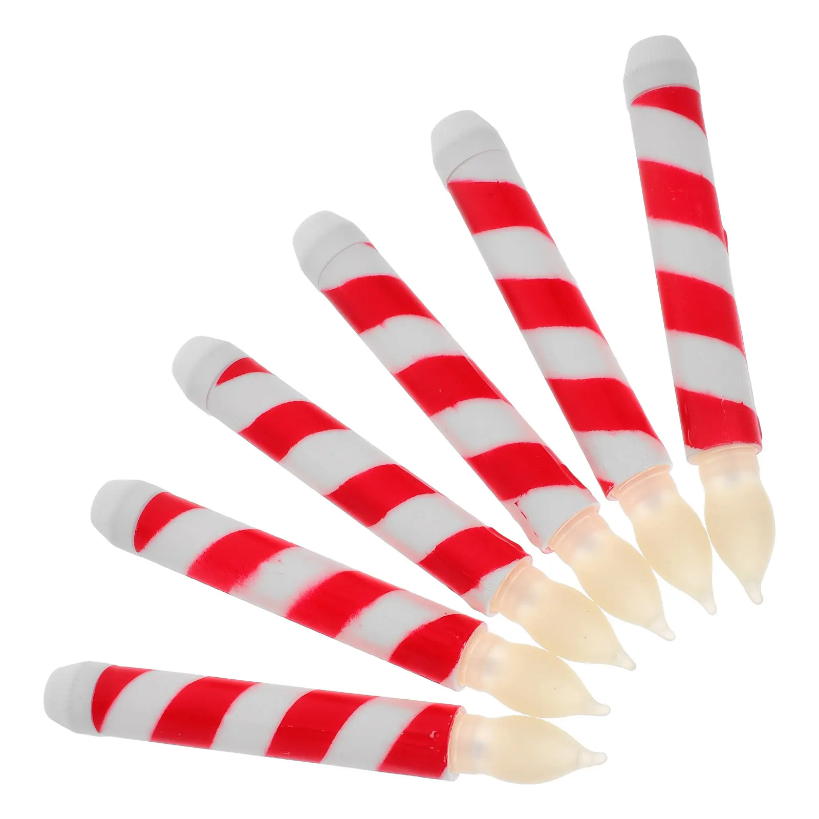 6Pcs Flameless Taper Candles Battery Operated Stripe Design Warm White Light Safe Fake Lights for Party Home Decor