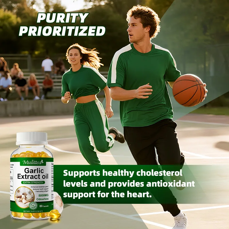كبسولة مستخلص زيت الثوم العضوي من Mulittea للمناعة والقلب والأوعية الدموية، ومكمل غذائي لدعم صحة الكوليسترول