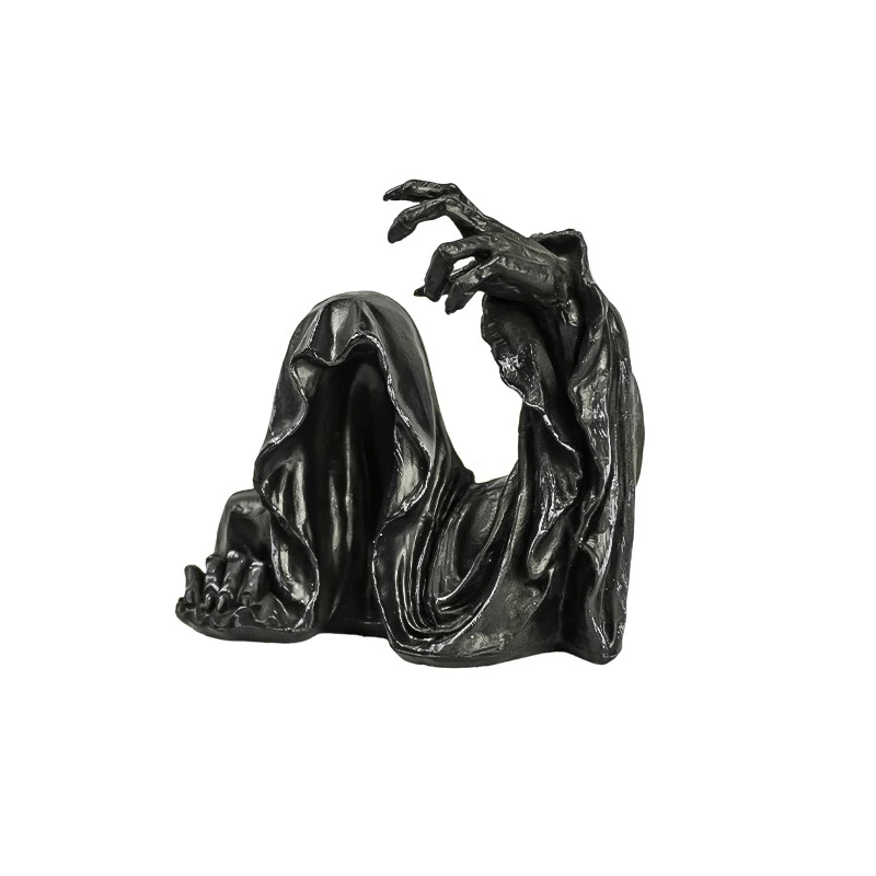 Hars Grim Reaper Sculptuur Kunst Decoratieve Bureau Figuur Ornamenten Mysterieuze Man Zittend Voor Thuis Desktop Decoratie