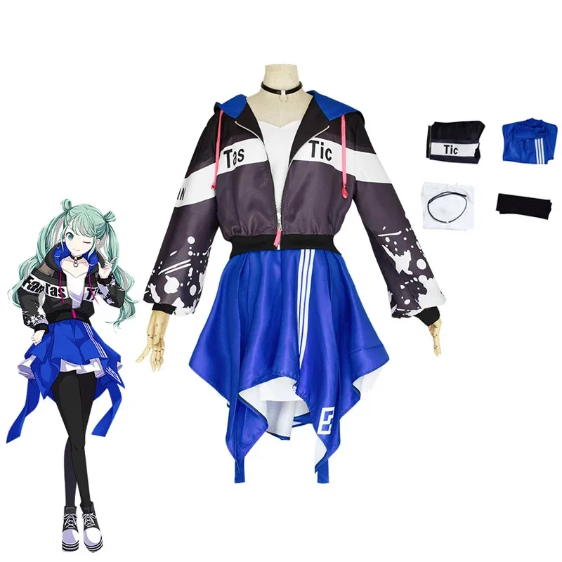 프로젝트 세카이 컬러풀 스테이지 Feat Vivid Bad Squad 미쿠 의상 프로젝트 디바 코스프레 여성 운동복 스커트 할로윈 파티 가발