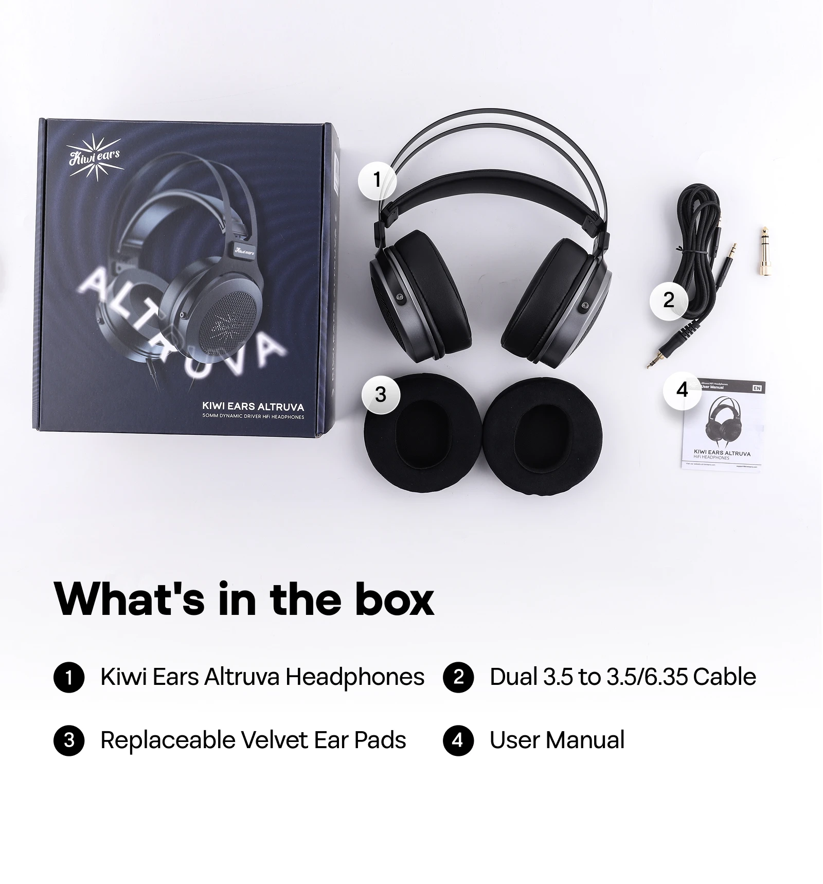 Kiwi Ears Altruva Hi-Fi 50mm Fones de ouvido com driver dinâmico Fones de ouvido com design aberto nas costas com design e som premium