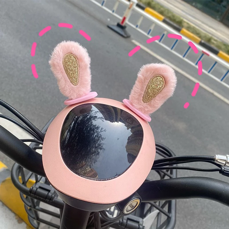 Lovely Rabbit Ear 3D Stickers Crash Strip Car Rearview Mirror Interior Decoration Plush Rearview Kawaii Sticker Decor